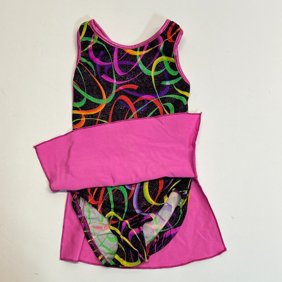 Girls Swimsuit One Piece Sparkle Bathing Suit Skirt Multicolor Pink, Sz S - Picture 3 of 6